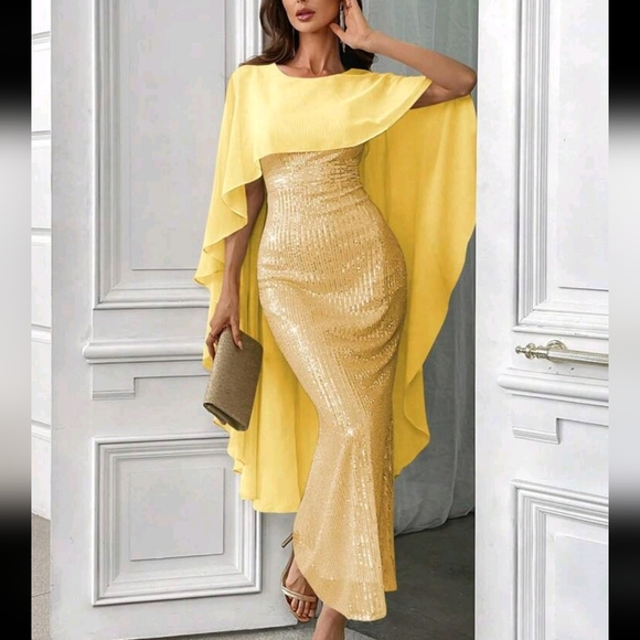 Dresses & Skirts - Women's Sequin Shawl Elegant Formal Gown Evening Dress, Semi Formal Prom Dress